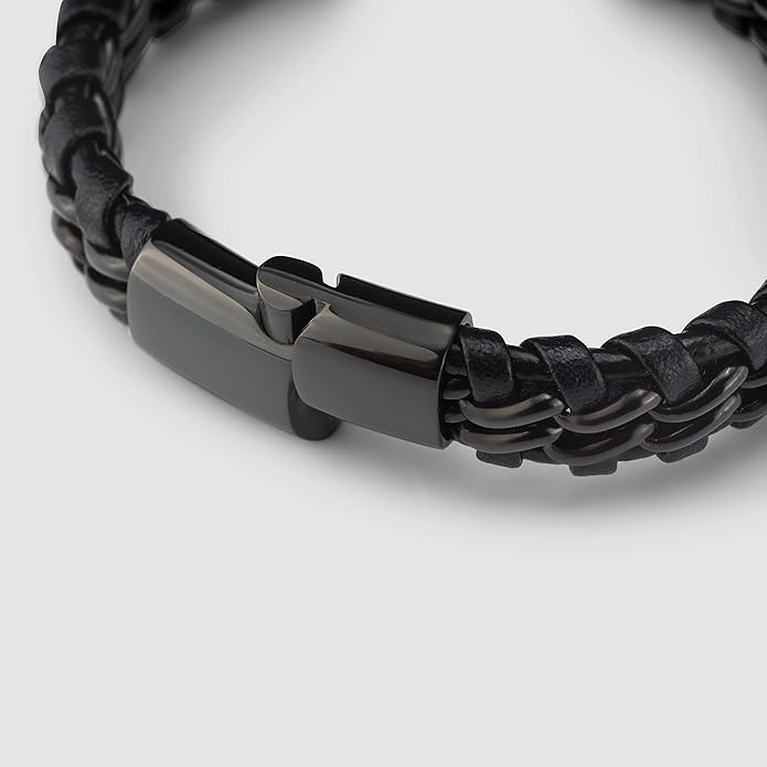 SERASAR | Premium Genuine Leather Bracelet [Steel] for Men in Black | Magnetic Stainless Steel Clasp in Black, Silver and Gold | Exclusive Jewellery Box | Great Gift Idea