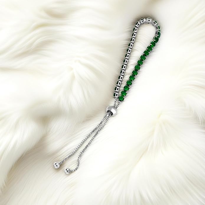 Italian Sterling Silver Women's Tennis Bracelets | Ladies' Sterling Silver Rope Adjustable Bracelet with Crystals | Gift for She