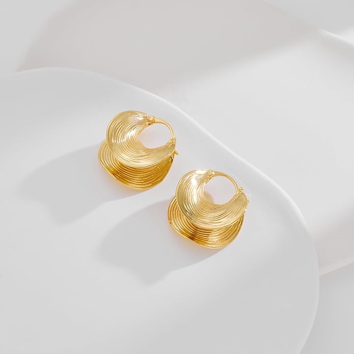 YUJIE Gold Plated Hoop Earrings for Women Brass Earring Chunky Statement Jewelry