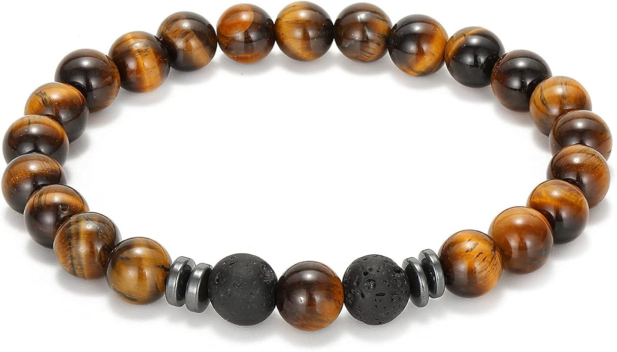 MengPa Mens Beaded Bracelets Couples Matching Bracelet Set Lava Rock Beads for Women Stone Jewelry