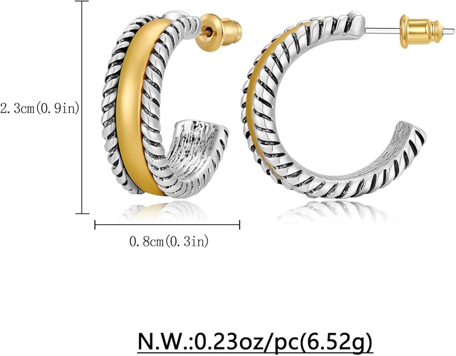 MYCUTEY Chunky Two Tone Hoop Earrings for Women Antique Gold And Silver Plated Twisted Open Hoops Hypoallergenic Statement Earrings Mixed Metal Jewelry Gift For Everyday Wear