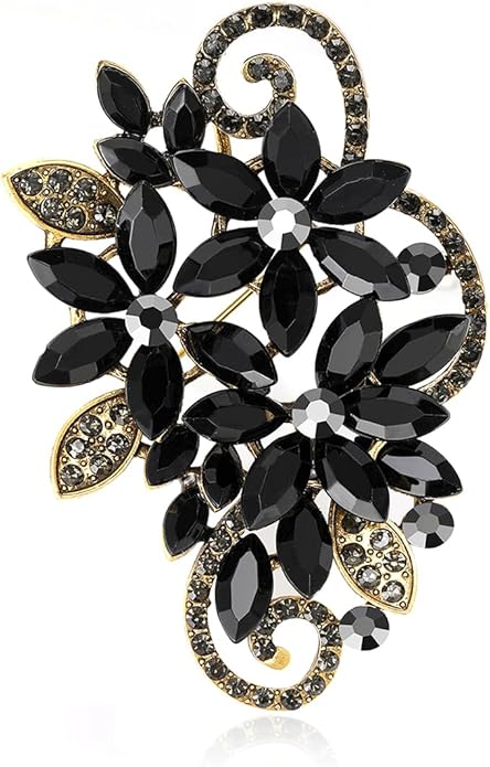 YOQUCOL Vintage Red Austrian Crystal Rhinestone Flower Shape Brooch Pin for Women