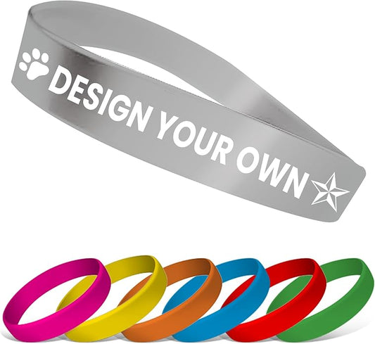 USMG Custom One Color Print Rubber Bracelets Silicone Wristbands - Add a Message - Personalized for Motivation, Events, Support, Fundraisers