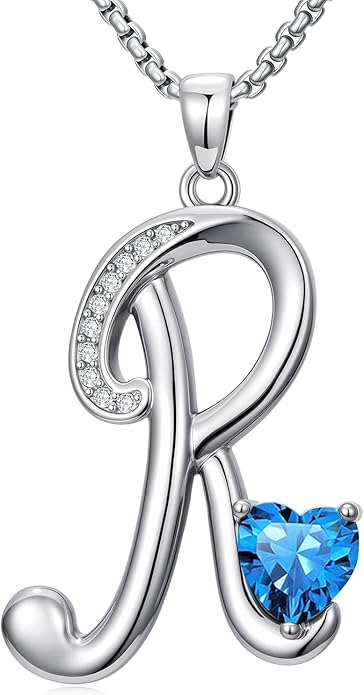 Christmas Gifts for Women Alphabet A to Z Initial Birthstone Pendant Necklaces for Women - 18k White Gold Plated Personalized Name Jewelry Valentine Mothers Day Birthday Gifts for Women Her Girlfriend