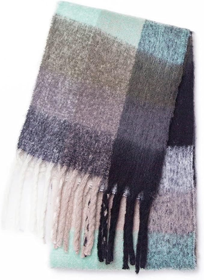 SHOHOKU Large Chunky Plaid Scarf Coloured Checked Oversized Scarf Tassel Soft Fall Winter Thick Warm Shawl Women