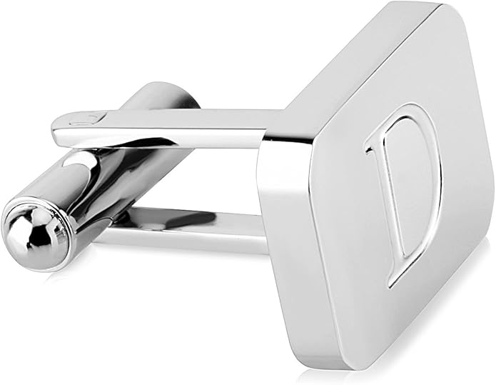 18K White-Gold Plated Initial Engraved Stainless Steel Men’s Cufflinks With Gift Box -Personalized Alphabet Letter’s A-Z By Lux & Pair