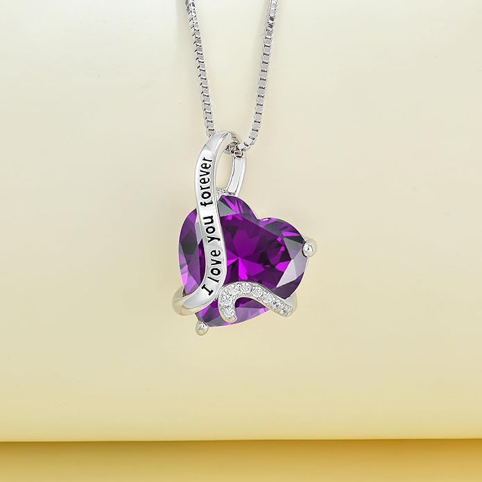 Women Heart Necklace 925 Sterling Silver I Love You Forever Pendant Necklace with Cubic Zirconia Jewelry