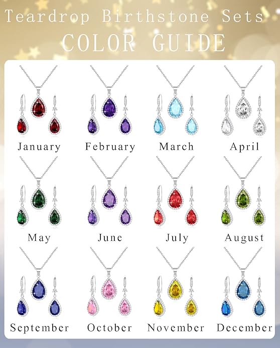 Sumonyo Women Jewelry Set Silver/Gold Plated Teardrop Pendant Necklace Dangle Drop Earrings Dangling Sets Birthstone Crystals Rhinestone,Birthday Anniversary Wedding Mother’s Day Gifts for Women