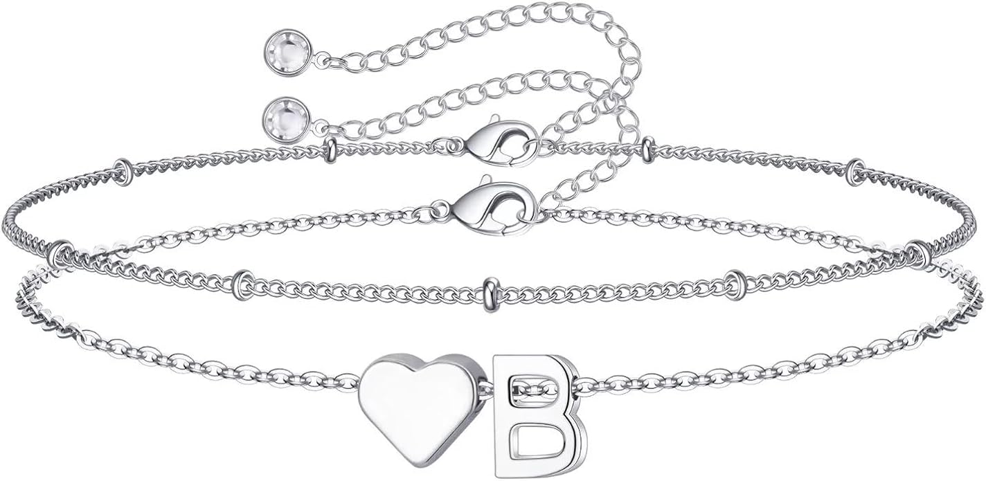 M MOOHAM Christmas Gifts for Grandkids Teens Girls -14K-Gold-Plated Heart Initial Bracelets for Women Girl Dainty Gold Bracelets Birthday Gift Stocking Stuffers for Women Teenage Girls Kids Gifts