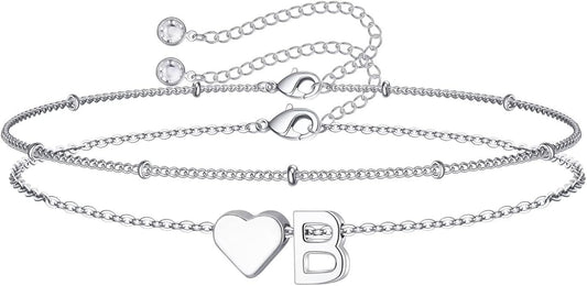 M MOOHAM Christmas Gifts for Grandkids Teens Girls -14K-Gold-Plated Heart Initial Bracelets for Women Girl Dainty Gold Bracelets Birthday Gift Stocking Stuffers for Women Teenage Girls Kids Gifts