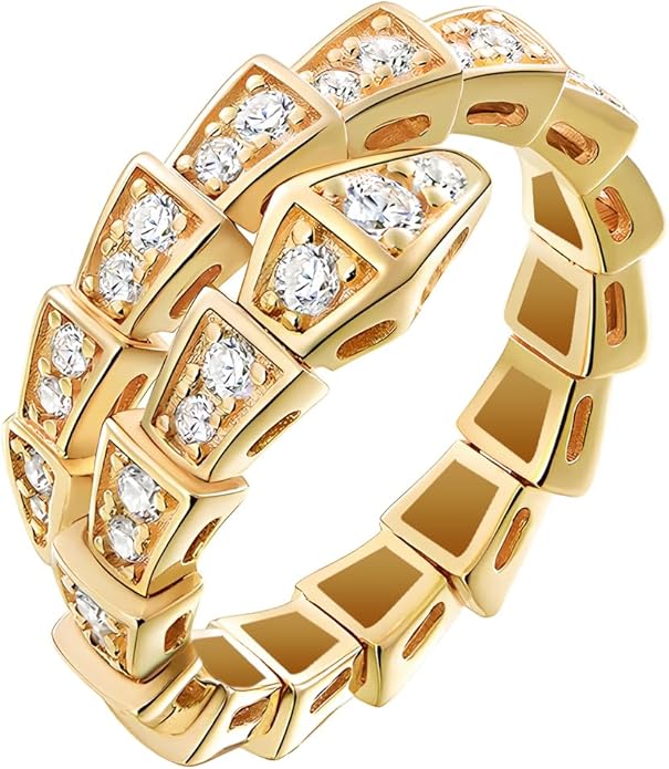 Aura & lrena Adjustable Snake Rings for Wome, 18K Gold or Platinum Plating Open-Ended Ring with AAA Cubic Zirconia Fashion Jewelry, Statement Gift Design Rings for Men and Women Non Tarnish