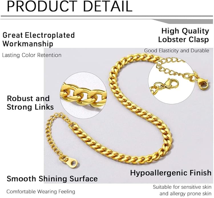 PROSTEEL Stainless Steel Chain Anklets for Women, Silver/Gold Tone, Ankle Bracelets Hypoallergenic, 8-10.5 Inch Adjustable, Come with Box