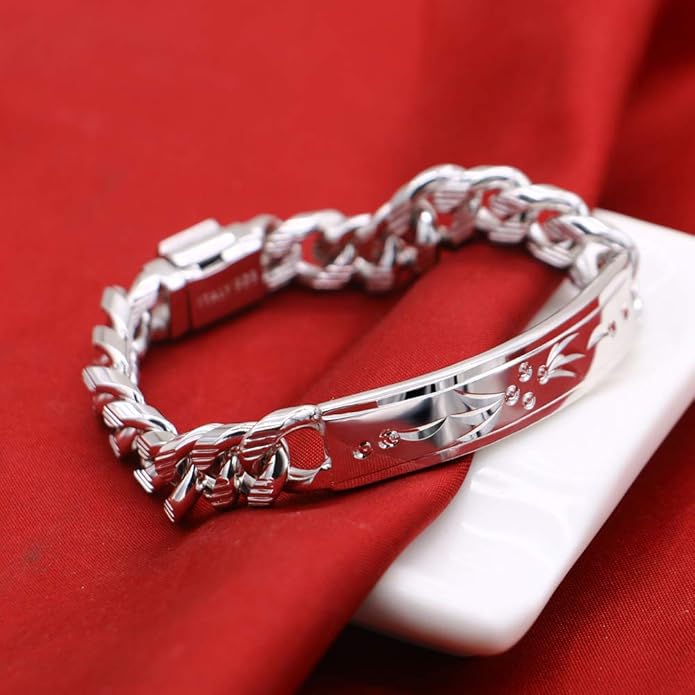 Dankadi Fashion Men Silver Jewelry Classic Bracelet 100% 925 Sterling Silver Exquisite Carving Totem Bracelet 10 MM 7-10 inches Italy Design Cuban Chain Gifts