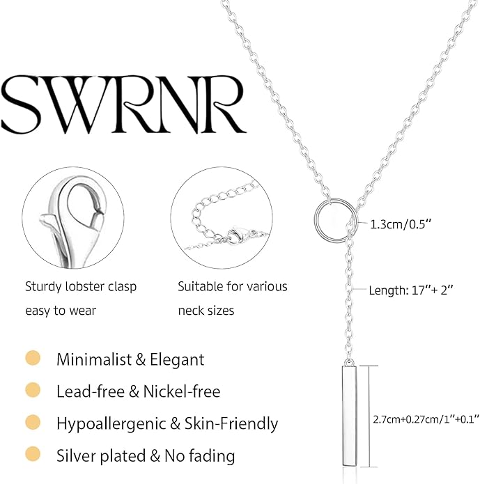 Lariat Necklace for Women, Dainty 14K Gold/Silver Plated Long Necklaces for Women Trendy Simple Layered Y-Shaped Drop Pendant Necklace Adjustable Gold Jewelry Gifts For Her Christmas Stocking Stuffer