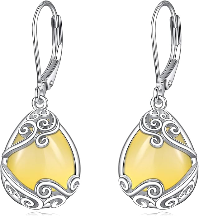 Moonstone Filigree Drop Dangle Teardrop Earrings 925 Sterling Silver Moonstone Leverback Earrings for Women Jewelry Gifts