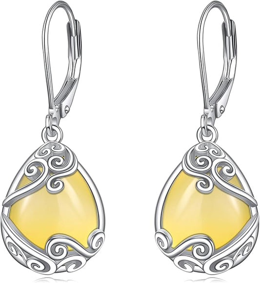 Moonstone Filigree Drop Dangle Teardrop Earrings 925 Sterling Silver Moonstone Leverback Earrings for Women Jewelry Gifts