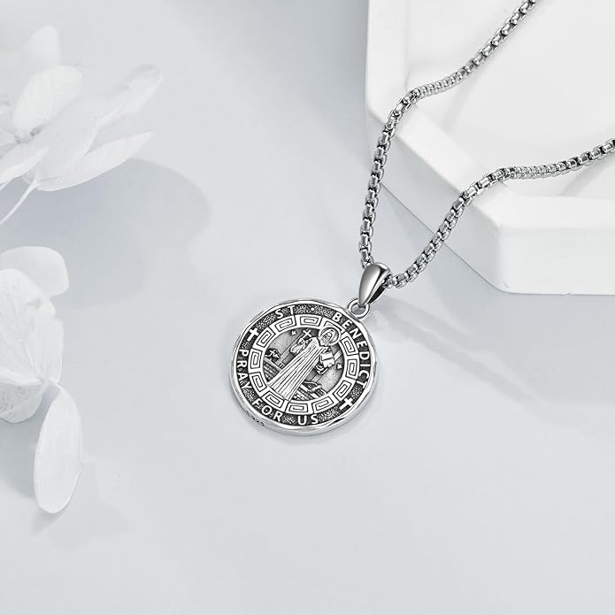 YFN Patron Saint Necklace Sterling Silver Amulet Medal Pendant Religious Protector Jewelry Gifts for Women Men