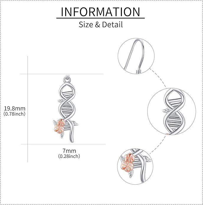 DNA Music/DNA/Piano/Moth/Sunflower/Trumpet Earring 925 Sterling Silver Astronaut/Raccoon/Moth/Sunflower Jewelry for Women