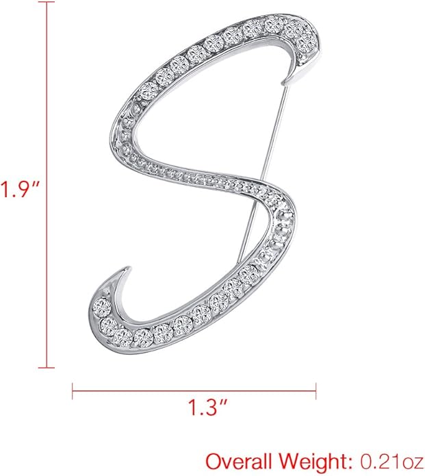 LiaSun A-Z 26 Letters Pins Brooches Silver Plated Metal Broaches Pins-Clear Crystal Initial Breastpin