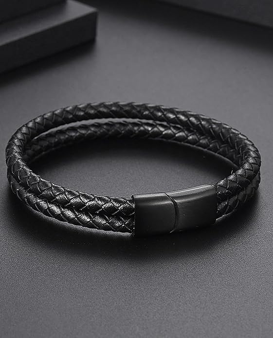 Italian Handmade Genuine Leather Bracelets for Men Stainless Steel Clip, Men's Casual Genuine Multi-layer Cuff Bracelet, Bracelet Gift for Real Men
