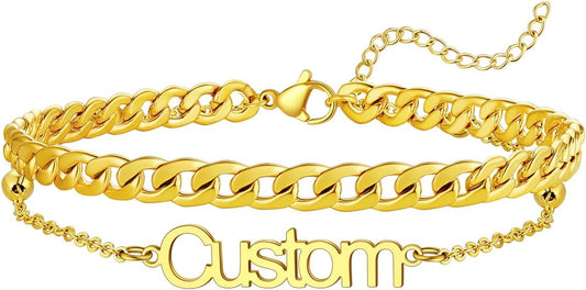 U7 Custom Layered Ankle Bracelets for Women Stainless Steel Bead/Cuban/Figaro/Rope/Wheat Chain Anklet Waterproof Anklet Jewelry for Beach Vacation