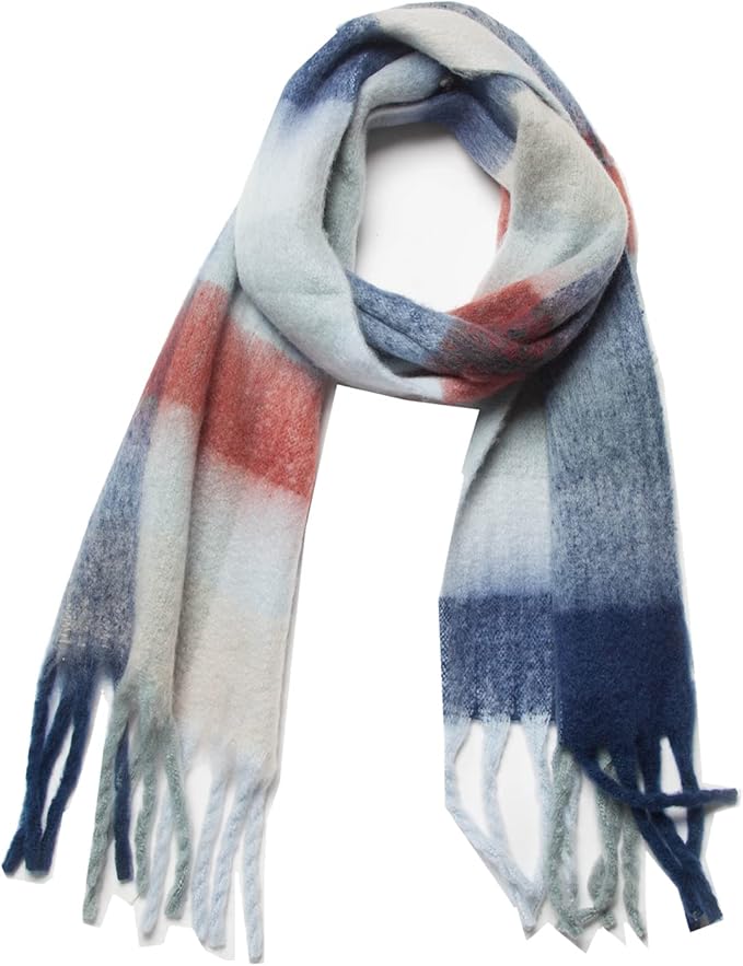 SHOHOKU Large Chunky Plaid Scarf Coloured Checked Oversized Scarf Tassel Soft Fall Winter Thick Warm Shawl Women