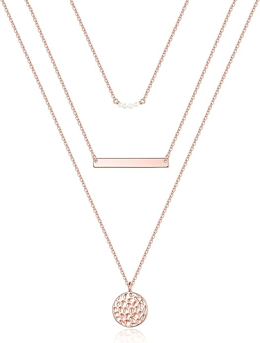 Turandoss Dainty Layered Choker Necklace, Handmade Y Pendant Necklace Multilayer Bar Disc Necklace Adjustable Layering Choker Necklaces for Women