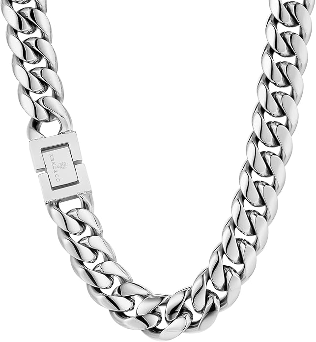 KRKC&CO Cuban Link Chain for Men 8/10/12/14mm, Brithday Gift for Men, 18k Gold Miami Necklace, Durable, Anti-Allergies Hip Hop Jewelry for Mens