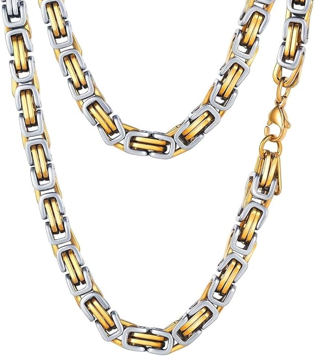 PROSTEEL 4MM/6MM/8MM Stainless Steel Necklace for Men Women, Stylish and Cool, Byzantine Chain Black Gold Silver Tone, 18-30 Inches, Come Gift Box