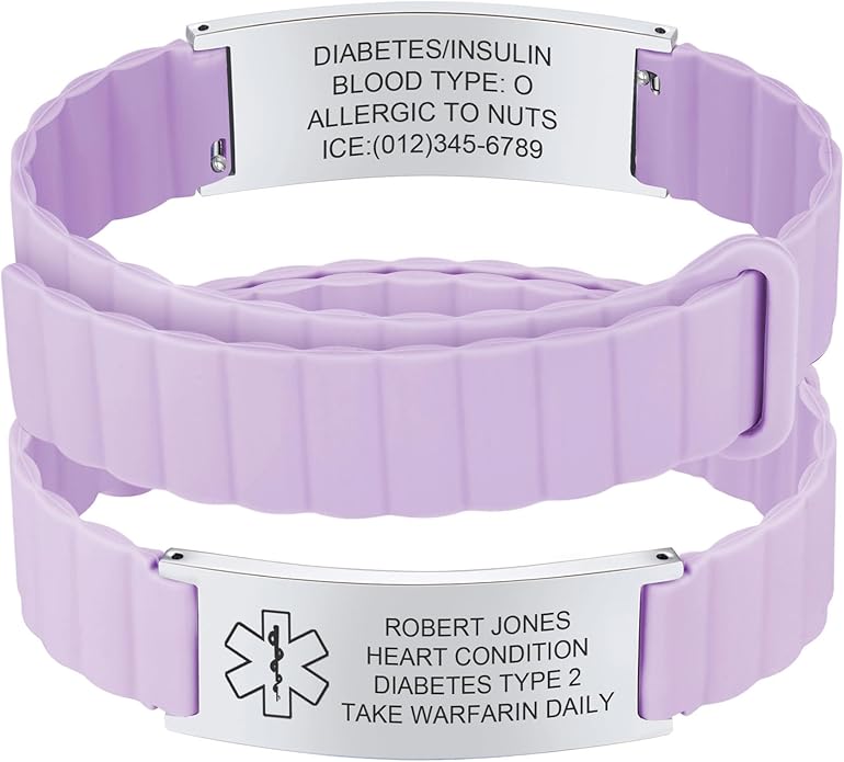 Comfortable Medical ID Bracelet for Men & Women - Custom Engraved Silicone Strap Comfort Fit Medical Alert Bracelets for Sports,Adjustable Waterproof Customizable Wristband for Diabetic