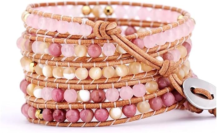 ZOSOJONA Boho Wrap Bead Bracelet for Women - Handmade Adjustable Natural Stone Beaded Bracelets Rope Yoga Healing Bracelet Bangle Hippie Jewelry