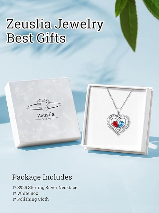 Zeuslia Double Birthstone Necklace Gifts for Wife - 925 Sterling Silver Sunflower/Rose/Crown Cross/Compass/Heart Pendant I Love You Necklace, Anniversary Birthday Gifts for Wife Girlfriend Mom Her