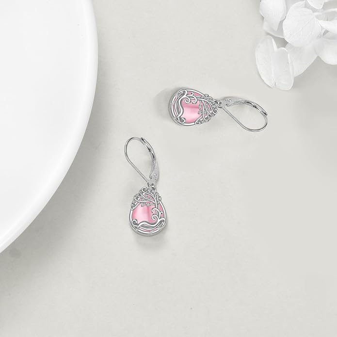 Moonstone Filigree Drop Dangle Teardrop Earrings 925 Sterling Silver Moonstone Leverback Earrings for Women Jewelry Gifts