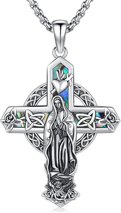 Midir&Etain Cross Necklace 925 Sterling Silver Celtic Christian Pendant Religious Protection Jewelry for Women Men