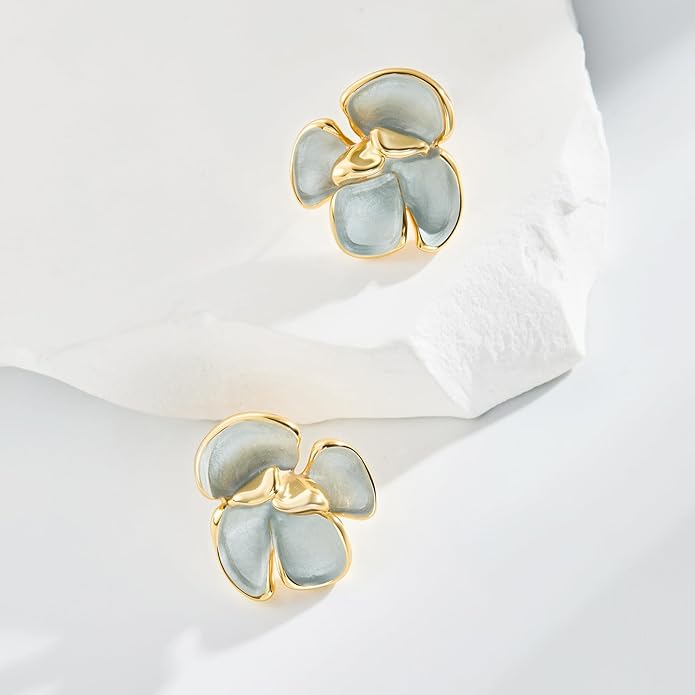 Cicy Bell Flower Earrings for Women 14k Gold Plated Boho Petal Statement Stud Earrings Trendy Jewelry Gifts