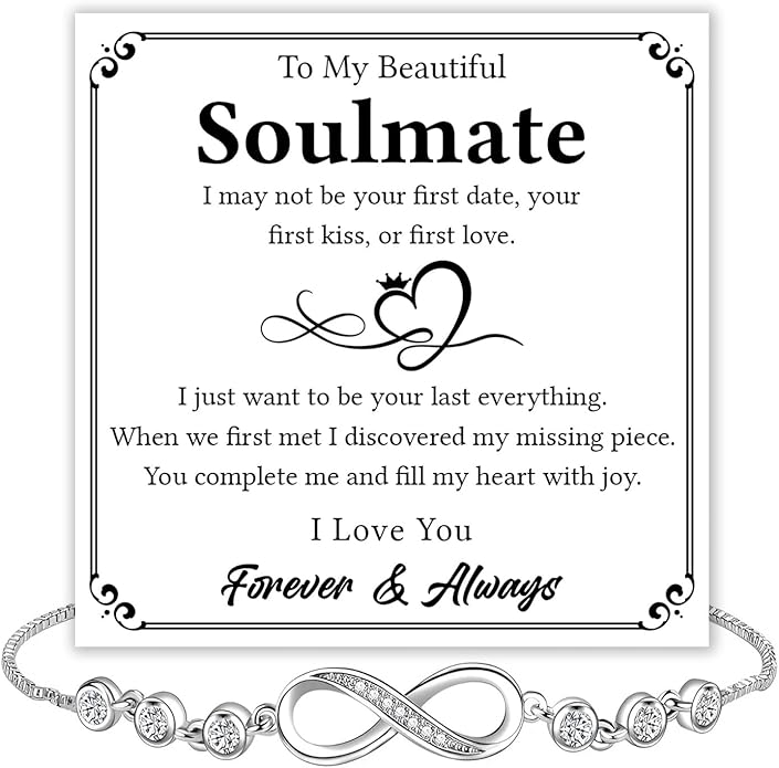 To My Soulmate Bracelet For Women With Heartfelt Message Card & Elegant Box, Bracelet For Girls, Soulmate Birthday, Wedding, Christmas Jewelry Gift From Boyfriend, Husband