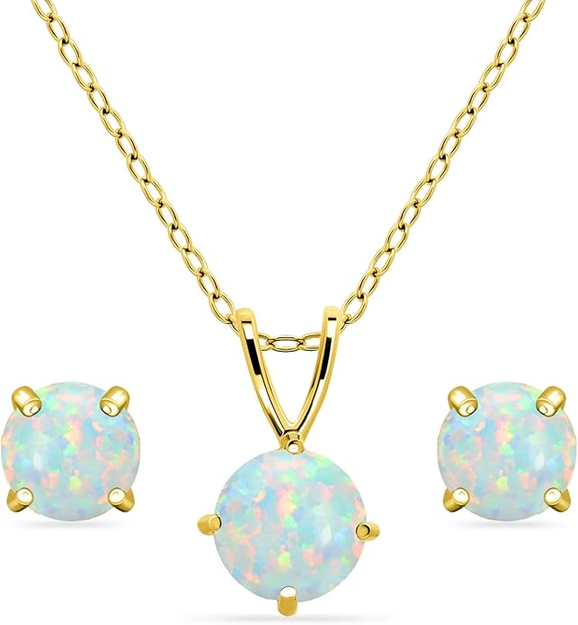 Jewelry Sets for Women, Necklace and Earring Sets for Women, Birthstone Jewelry, Genuine or Synthetic Gemstone, Round Solitaire, Pendant Necklace, Stud Earrings, Sterling Silver Jewelry or Gold Flash