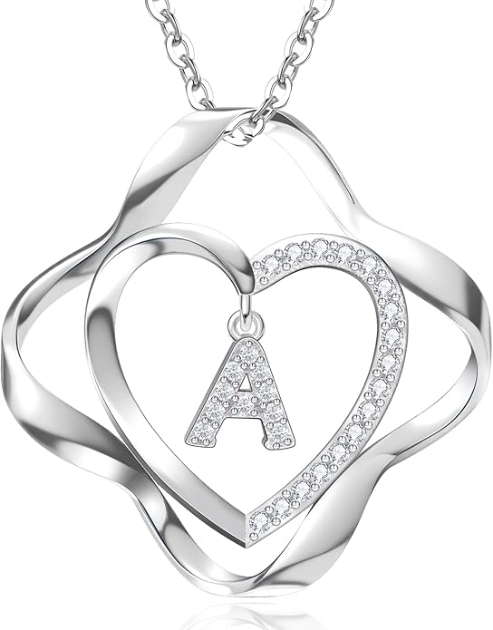 RIVIKO Love Knot Initial Necklace,925 Sterling Silver Letter Pendant Necklaces,Personalized Alphabet Jewelry Christmas Birthday Gifts for Women Wife Mom Friend