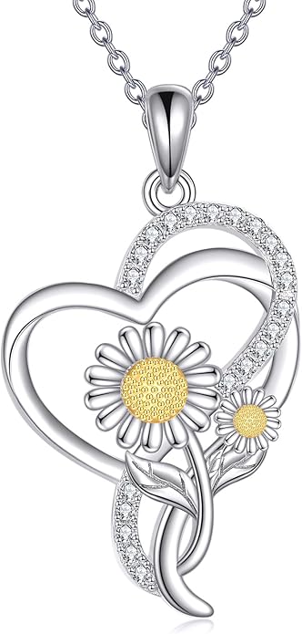 Tulip Sunflower Rose Lily of the Valley Sterling Silver Flower Heart Pendant Necklace Gifts for Women Mother Flower Lover