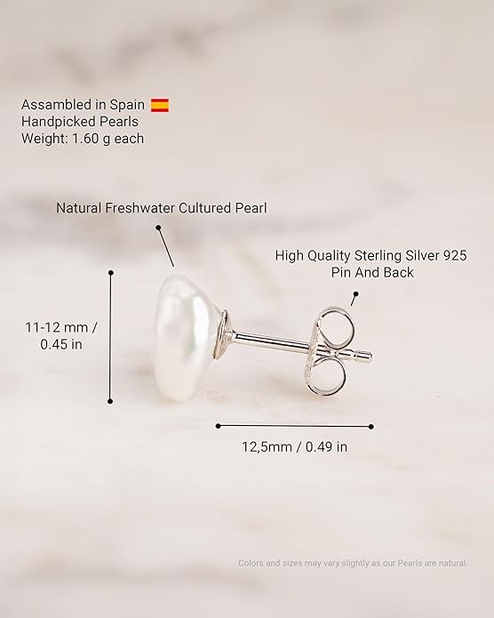 Woman Pearl Earrings Freshwater Cultured Keshi Pearls in White and Gray by SECRET & YOU | Sterling Silver 925 | Available in 10 sizes from 7-8 mm to 15-16 mm