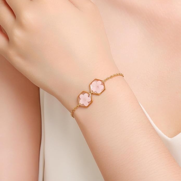 Forget-Me-Not Pressed Wildflower Bracelet | Pressed Flower Bracelet | Gold/Silver Pressed Flower Jewelry | Personalized Handmade Jewelry | Gift For Women