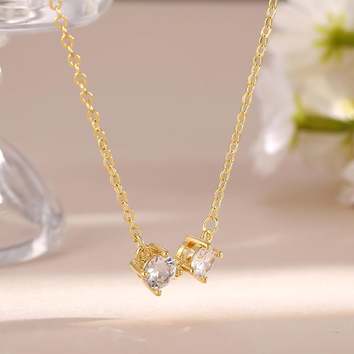 Cubic Zirconia Necklace, Dainty 14k Gold Plated Diamond Necklaces For Women Choker Necklace Simple Gold Plated CZ Jewelry Necklaces for Women Trendy Gifts