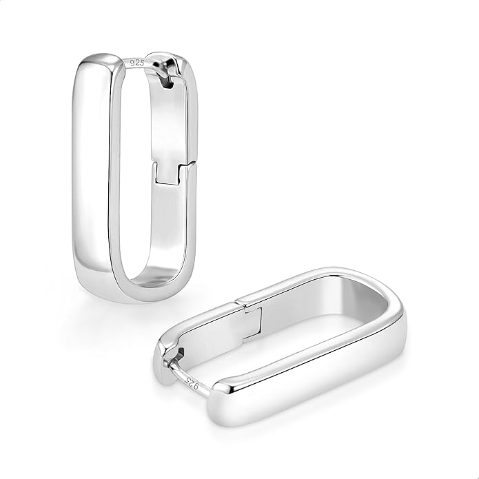 925 Sterling Silver Hoop Earrings for Women Small Square Hypoallergenic 14K Gold Plated Hoop Earrings Geometric Minimalist Rectangle Hoops