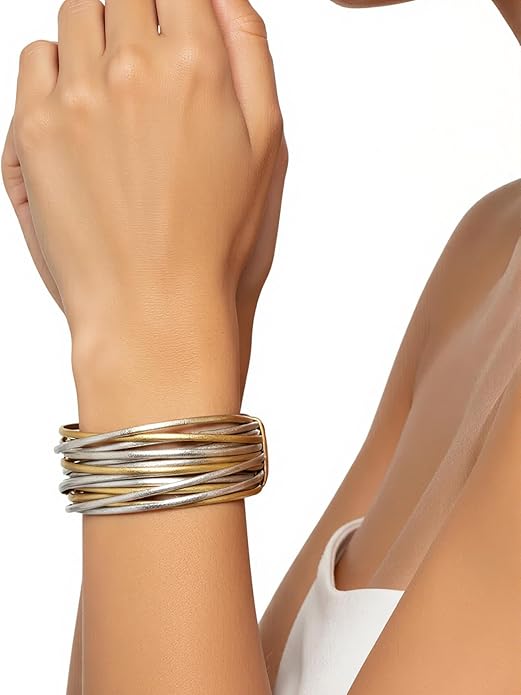 Edoneery Leather Wrap Bracelet for Women, Boho Handmade Multi-Layer Cuff with Crystal Beads Heart, Stackable Bangle Western Jewelry Gift