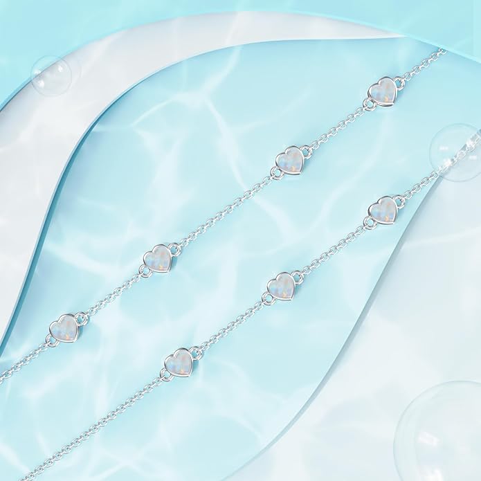 Dorunmo Heart Birthstone Anklet Bracelets for Women 925 Sterling Silver Birthday Jewelry Best Mother's Day for Women Wife