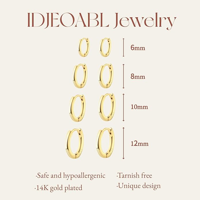 Small Gold Hoop Huggie Earrings Set for Women Non Tarnish 14K Gold Plated Lightweight Cartilage Earring Pack for Multiple Piercings for Sensitive Ears for Christmas Gifts