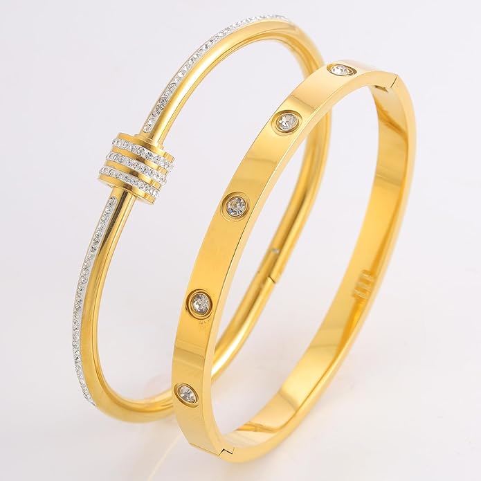 Silver Bangles for Women - Stainless Steel Love & Friendship Bracelet Set with Gift Box | Daily Wear & Party Jewelry