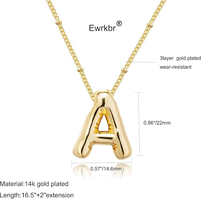 Initial Necklaces for Women, 14k Gold Plated Bubble Letter Necklace Chunky Gold Necklace Dainty Charm Initial Necklaces for Women Trendy Custom Preppy Stocking Stuff Necklace Christmas Gifts