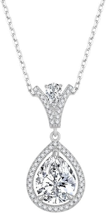 Birthstone Necklace 925 Sterling Silver Tear Drop 5A Cubic Zirconia Pendant Necklace Jewelry Birthday Gifts for Women