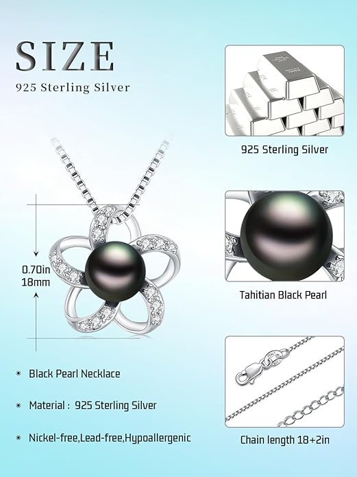 KANNSOAR Tahitian Black Pearl Pendant Necklace AAAA 18K White Gold Plated 925 Sterling Silver Black Pearl Jewelry Gift for Women Mother Wife Her for Anniversary Christmas Birthday